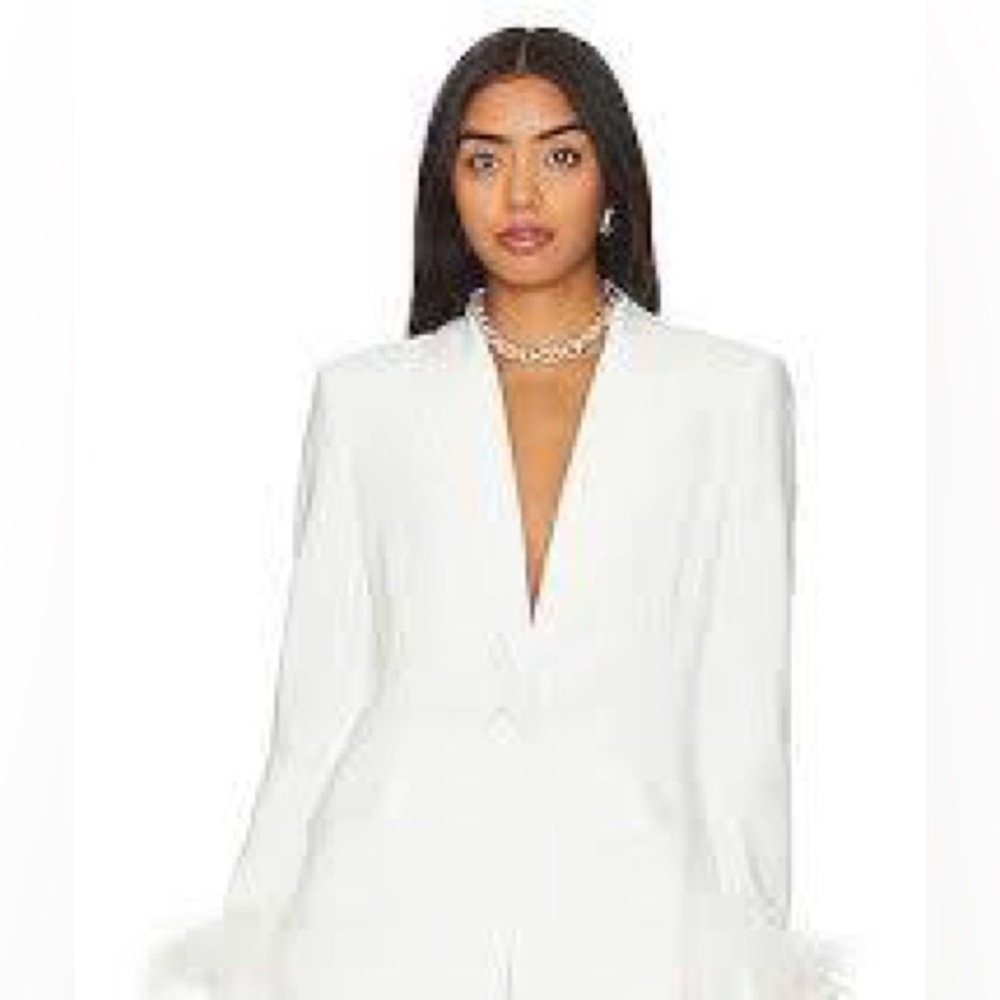 Amanda Uprichard Herald Feather Blazer Bridal Jacket Feather Cuff Party NWOT M - Picture 1 of 7